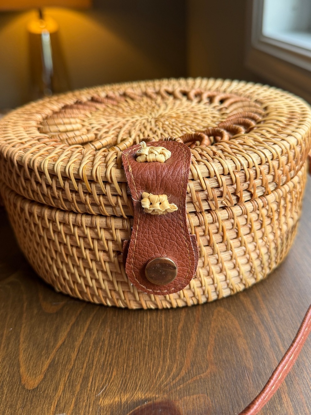 Hand Crafted Round Woven Crossbody Bag - Brown - Picture 3 of 8